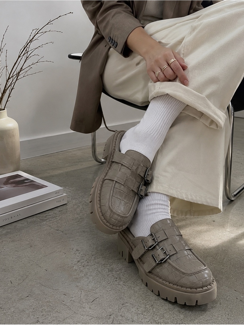 Free People x Bibi Taupe Croc Lug Sole Mule Clogs size 37/7